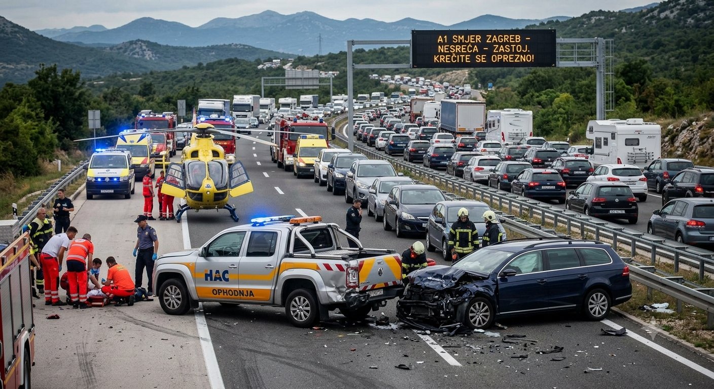 TEŠKA NESREĆA NA A1 Auto naletio na cestare, četvero ozlijeđenih i kilometarske kolone